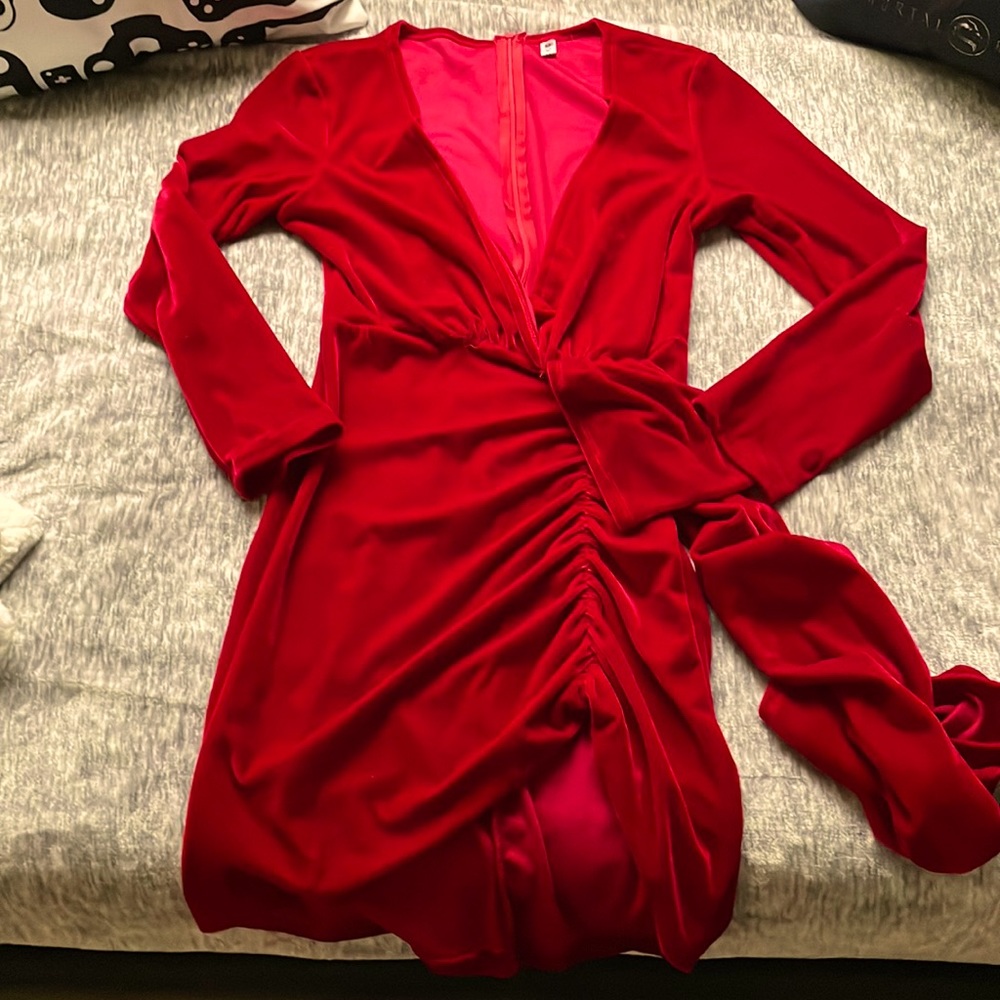 Sexy red dress with a front twist